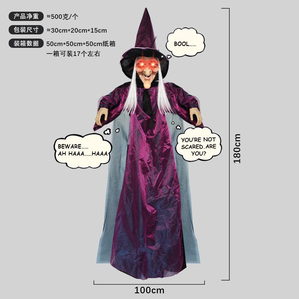 New Purple Hanging Witch Ghost Pendant Sound Activated Glowing Screaming Prop Haunted House Escape Room Halloween Party Decoration