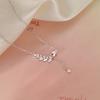 Diamond-Encrusted Wheat Ear Necklace Design Sense Lucky Tassel Long Leaf Pendant Collarbone Chain