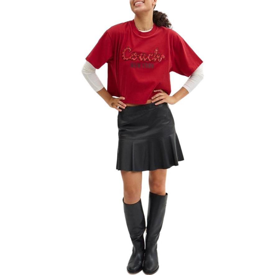 Coach Solid Color Short Sleeve Round Neck T-Shirt Women tops Red CX311-RED