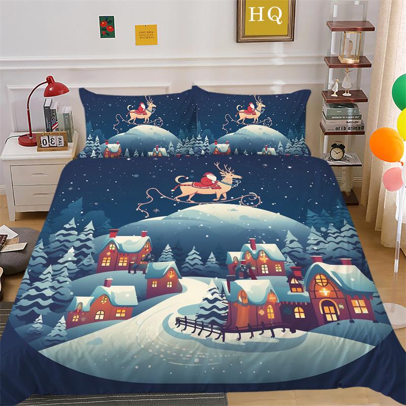 Christmas Gift 3D Printed Polyester Pillowcase Quilt Cover Two Or Three-Piece Set Is Available