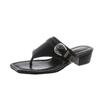 Fashion Fashion Square Flip-Flops Women's Fashion Square Toe Open Toe Clip Toe Metal Buckle Non-Slip Kitten Heel Shoes