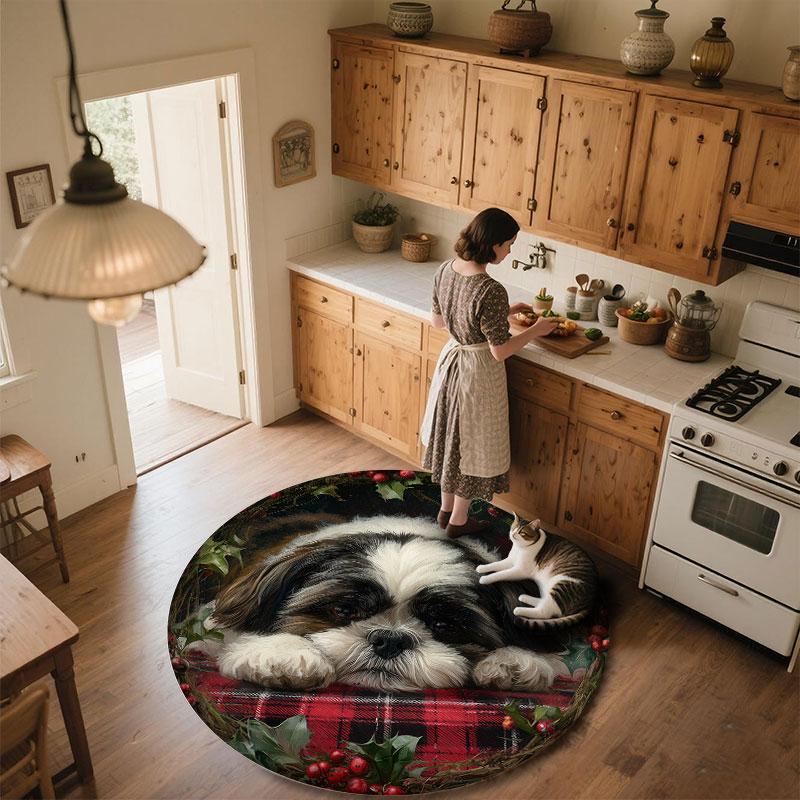 Shih Tzu Pattern Round rug,Carpet Rug for Living Room Bedroom Playroom ,Non-slip Floor Mat,Holiday Gifts and Birthday Gifts.