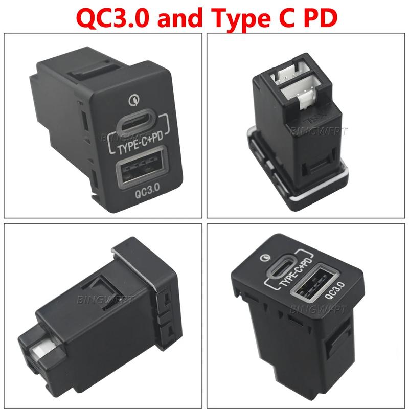 Car USB Charger PD Quick Charge Phone Charging Adapter Outlet Button For Mitsubishi Outlander 14-22 L200 Triton Red LED