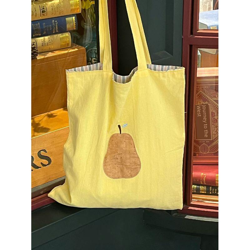 

Bai Tiya 2025 New Korean Series Yellow Pear Canvas Bag All-Match Shoulder Bag Niche Stripe Lining Handbags Yellow