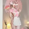 Maid Uniform Qipao Chinese Dress Costume Sexy Cosplay Pink Miniskirt Cosplay Halloween One Piece Short Sleeve Slit Extreme Exposure Erotic Temptation