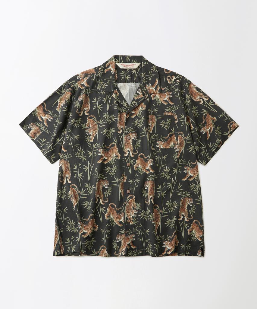 OUTSTANDING Hawaiian Open Collar Half Shirt Bamboo Tiger_Black