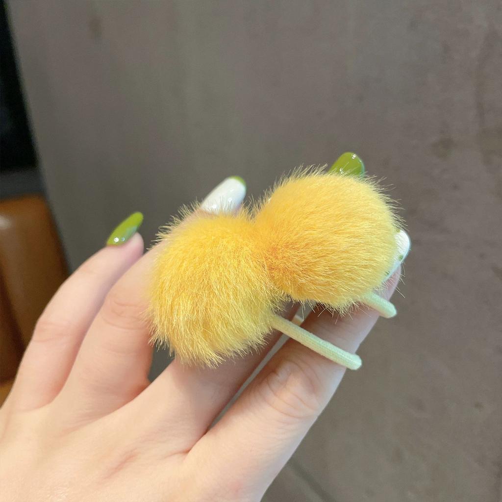 1 Pair Plush Ball Hair Rope For Girls Cute Dopamine Rubber Band Children's Small Hair Circle Meatball Head Hair Accessories