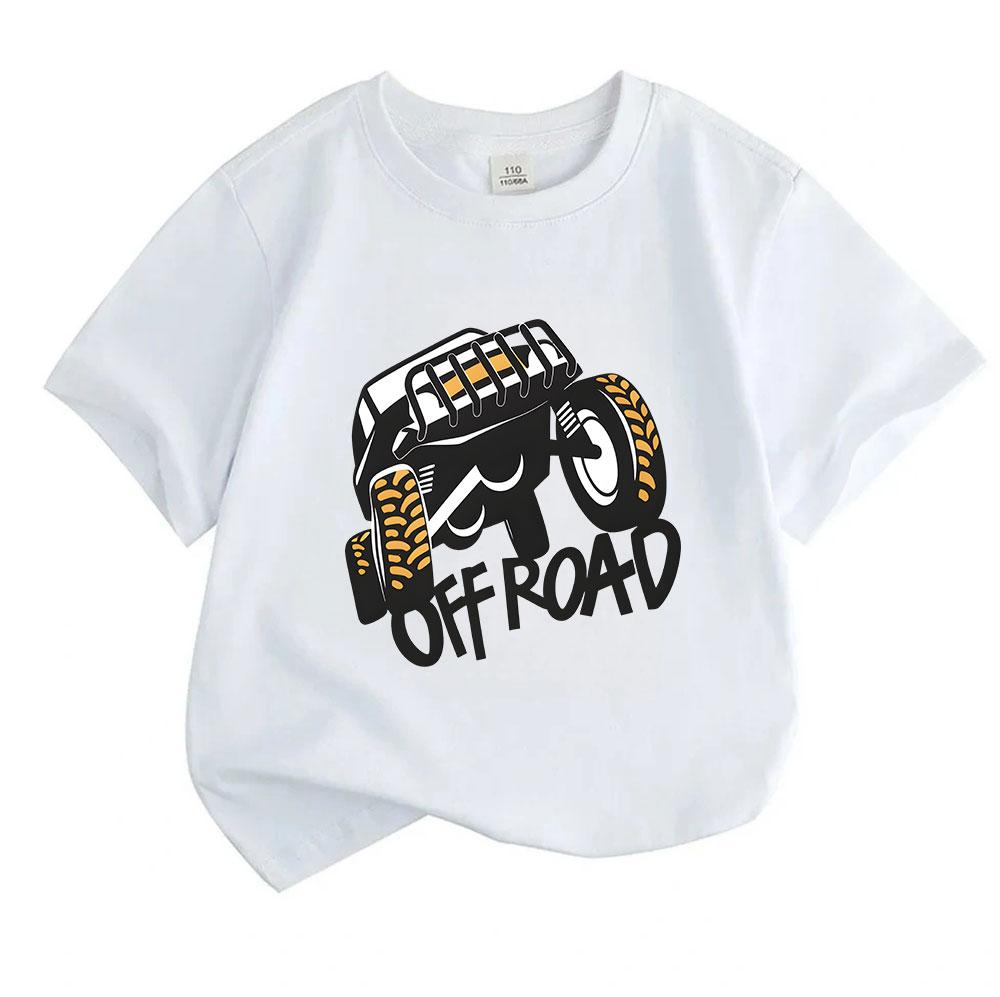 Kids Boys Girls 100% Cotton Crew Neck Short Sleeve T-Shirt, Cool Off-Road Monster Truck Printed Casual Tees, Soft Breathable Summer Tops for Outdoor D