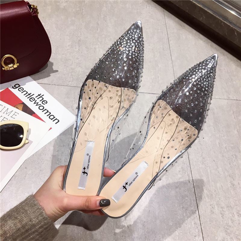 

Модные прозрачные босоножки на каблуке, женские шлепанцы, мюли со стразами, женская обувь 2024, модный элегантный средний каблук, лето, новинка 2024 34