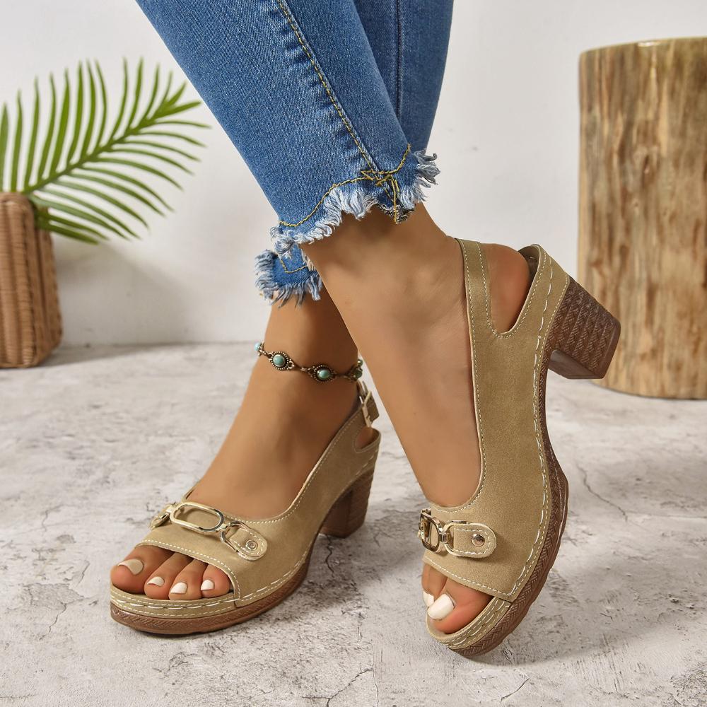 

Fashion Elegant Ladies Peep Toe Pumps Summer Fashion Back Strap High Heels Shoes Woman Fashion Metal Buckle Comfortable Sandals 43 темные хаки