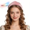 Elegant Rhinestone Velvet Crown Headband Baroque British Sponge Hairband Solid Color Classical Vintage Hair Accessories Party