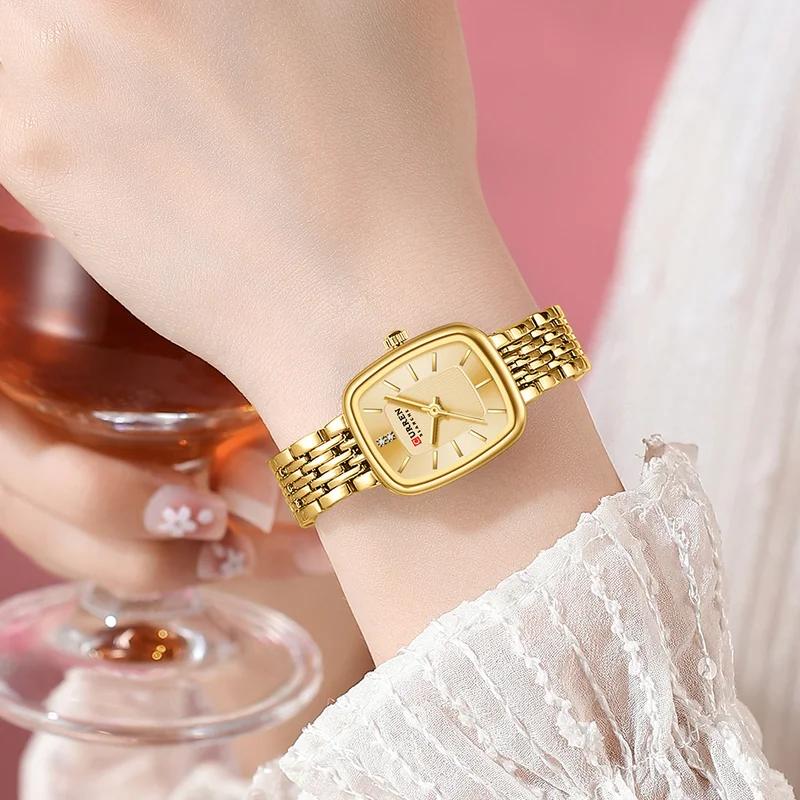 CURREN Fashion Quartz Women Watch Simple Elegant Square Dial Gold Stainless Steel Strap Waterproof Leisure Business Watches
