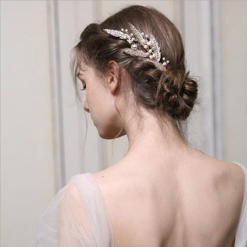 Pearl Leaf Elegant Fashion Bridal Hair Comb Wedding Party Golden Accessories Headdress Handmade Hair Comb