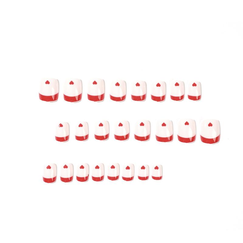 Wear nail short nail art finished French red edge small love nail art finished nail piece Wear fake nail piece