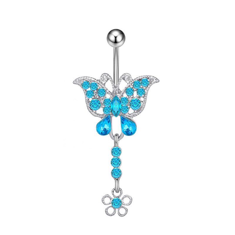 Blue Series Stainless Steel Butterfly Navel Ring - Fashionable Japanese Korean Sexy Goddess Jewelry