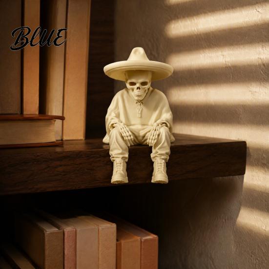 Artistic Character Ornaments 3D Printed Sitting Skeleton Shelf Sitter Figurine Gothic Hat Desktop Niche Creative Gifts Ornament Trendy Home