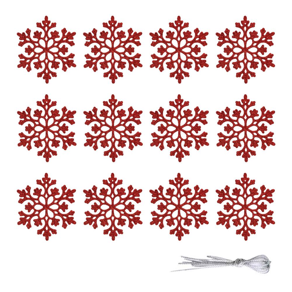 Christmas Snowflake Ornaments, 12pcs Plastic Glitter Snow Flakes Ornaments Xmas Tree Pendant Snowflake for Christmas Tree Decor