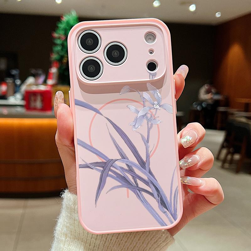 Magnetic For Magsafe Case For iPhone 17 Pro Max Purple Orchid Floral Pattern Skin Feeling Cover For iPhone 16 15 14 13 Pro Max