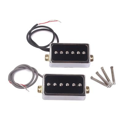 P90 Pickup Set, Alnico V Single-Coil Bridge & Neck Pickups for Les Paul P90-Style Humbucker-Size Electric Guitar (Black/Silver)