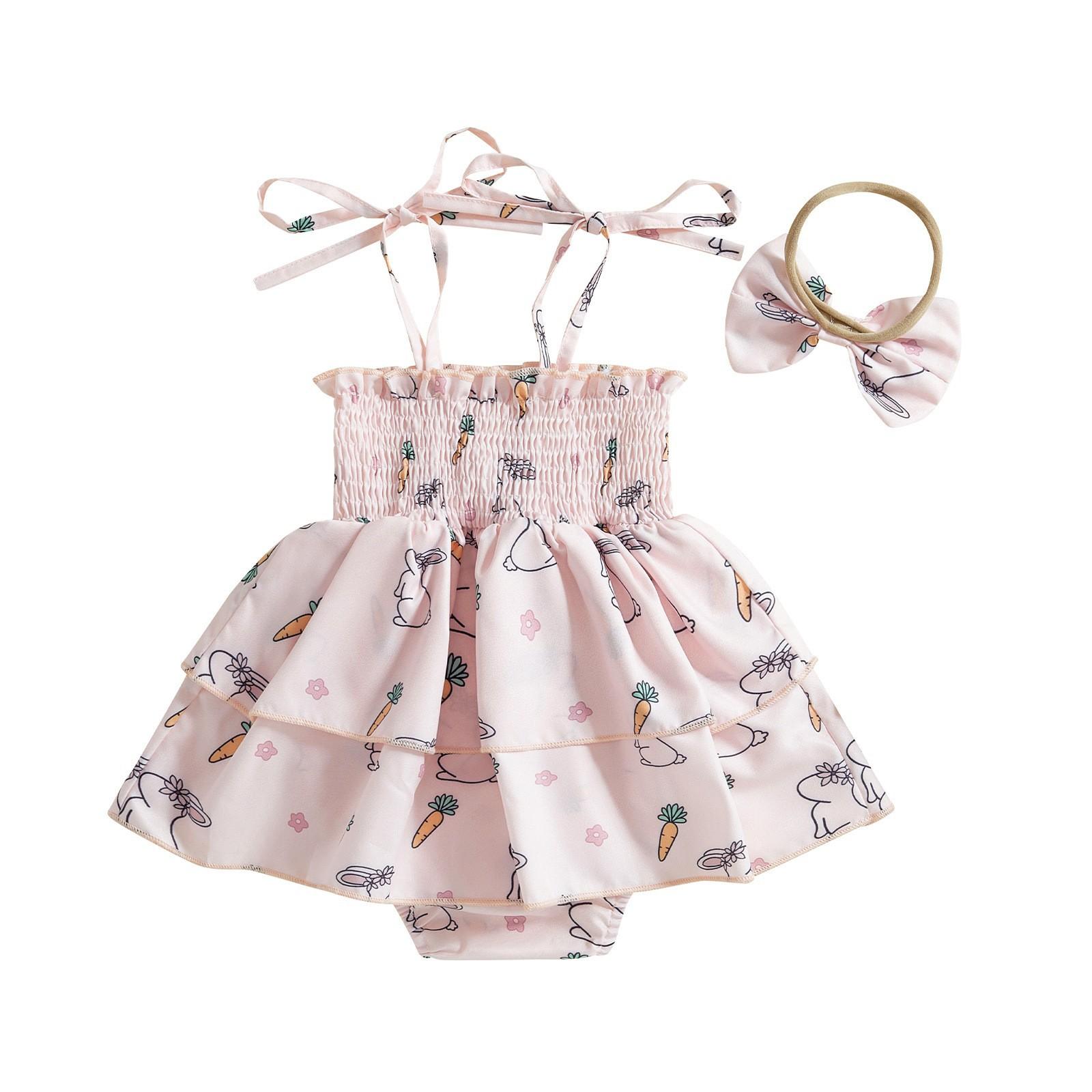 

Летний детский милый мультяшный комбинезон-халтер с принтом кролика для девочек 0-3M розовый