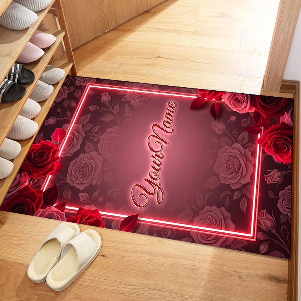 Rose Customize Your Name Area Rug Suitable for Dining Room Playrooms Dormitory Outdoor Anti-slip Rug Office Home Decor Wedding Party Gift
