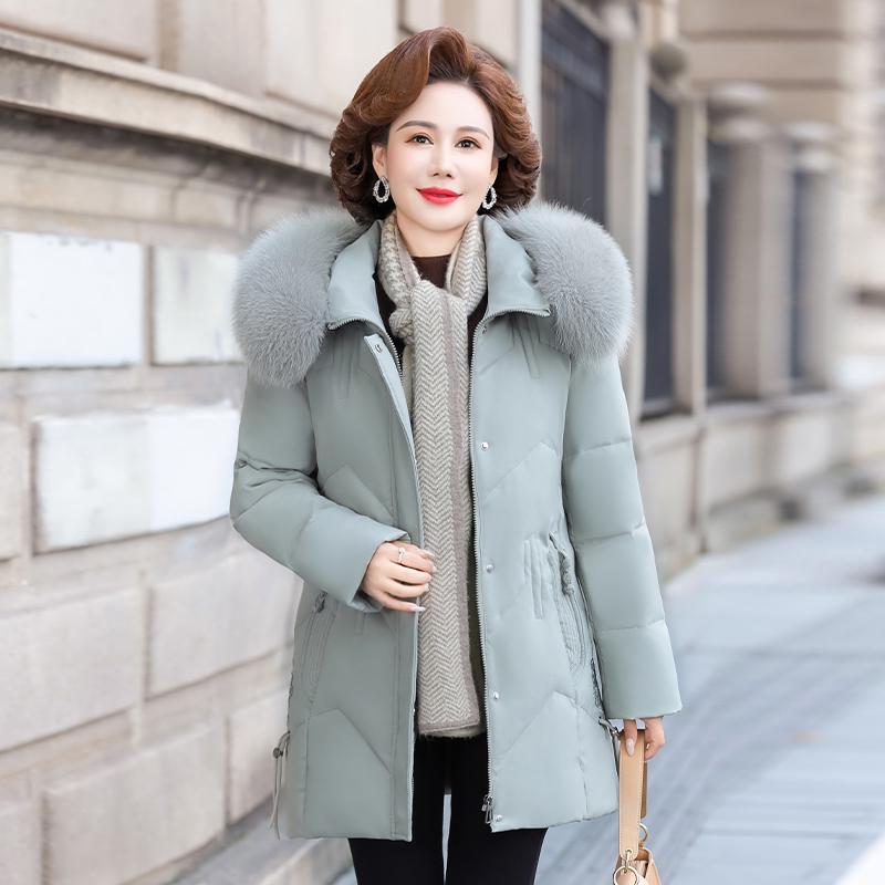 

Женский пуховик средней длины с пухом белого гуся для экстремального холода: Новый стиль 2024 года для мам среднего и пожилого возраста 3XL [Recommended 125-135 kg]