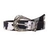 PU Cow Print Waist Belt with Engraved Buckles Wide Waistband Decorative Waist Strap for Women Girl Everyday Outfit