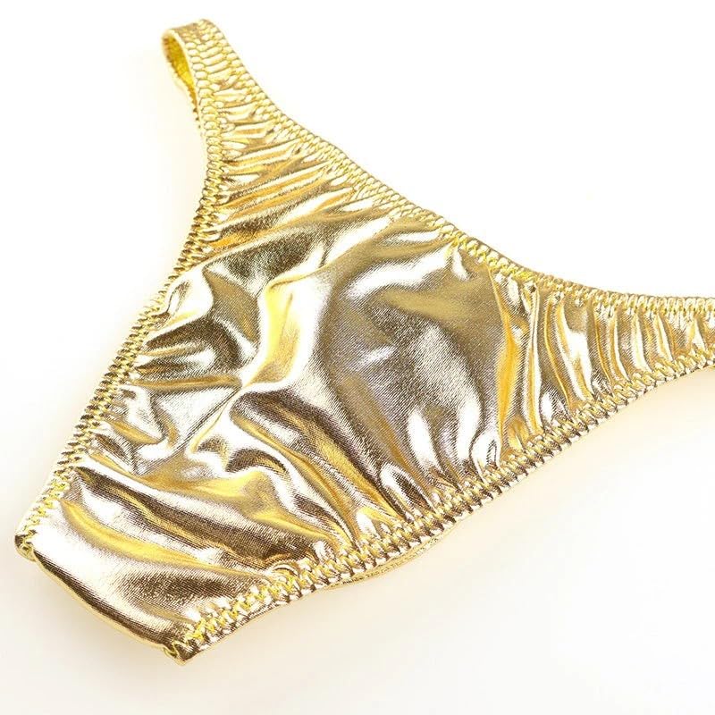 La Pomme Purple Metallic Bikini Shorts with a Sparkling 3D Pouch and Made In Japan by La Pomme Men's (Product Code 622043) Full-Seam Half-Back