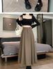 Summer 2025 Women's Black A-Line Pleated Umbrella Skirt - Flattering, Long, and Trendy