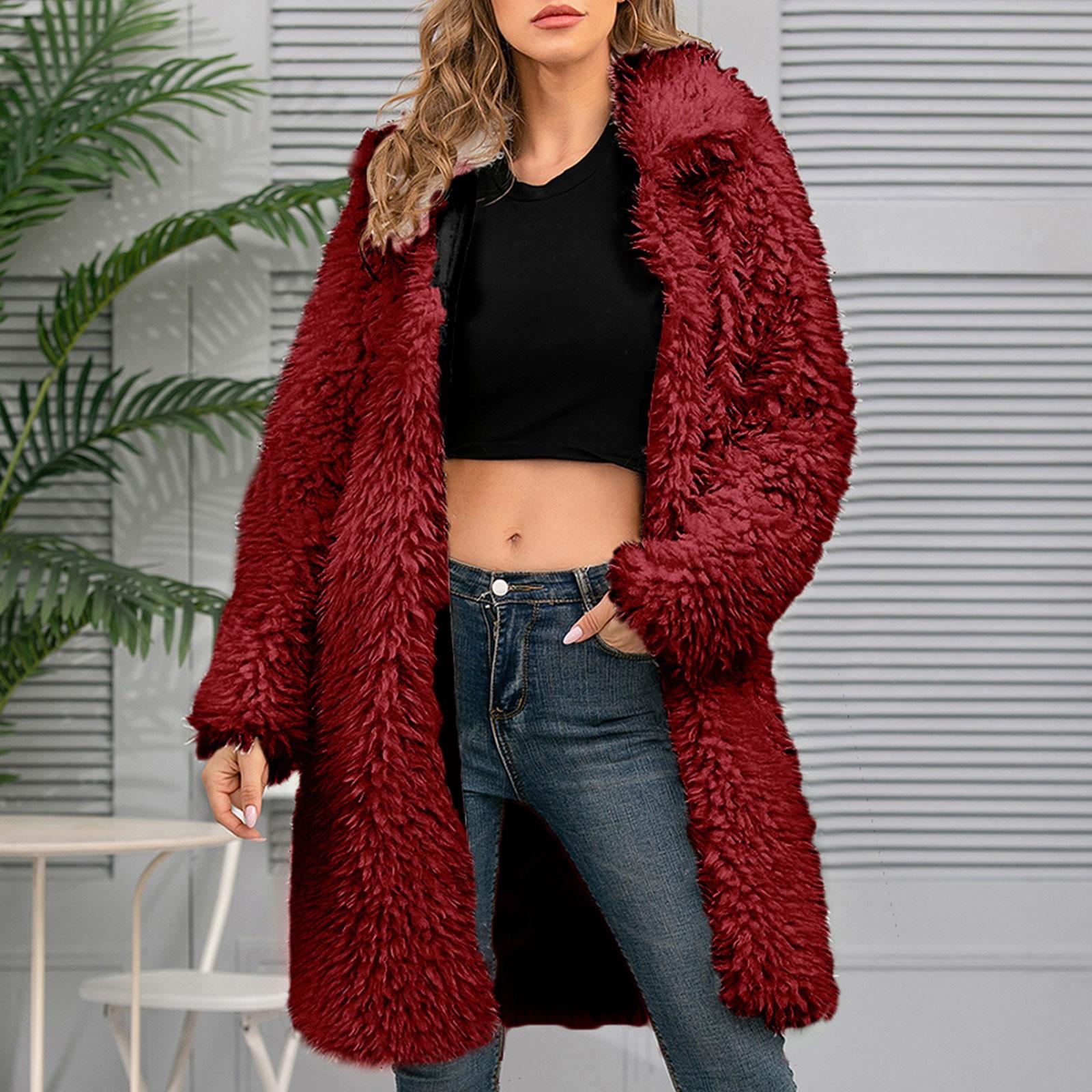 

Женское однотонное искусственное пальто с лацканами, верх, женское плюшевое пальто средней длины XL