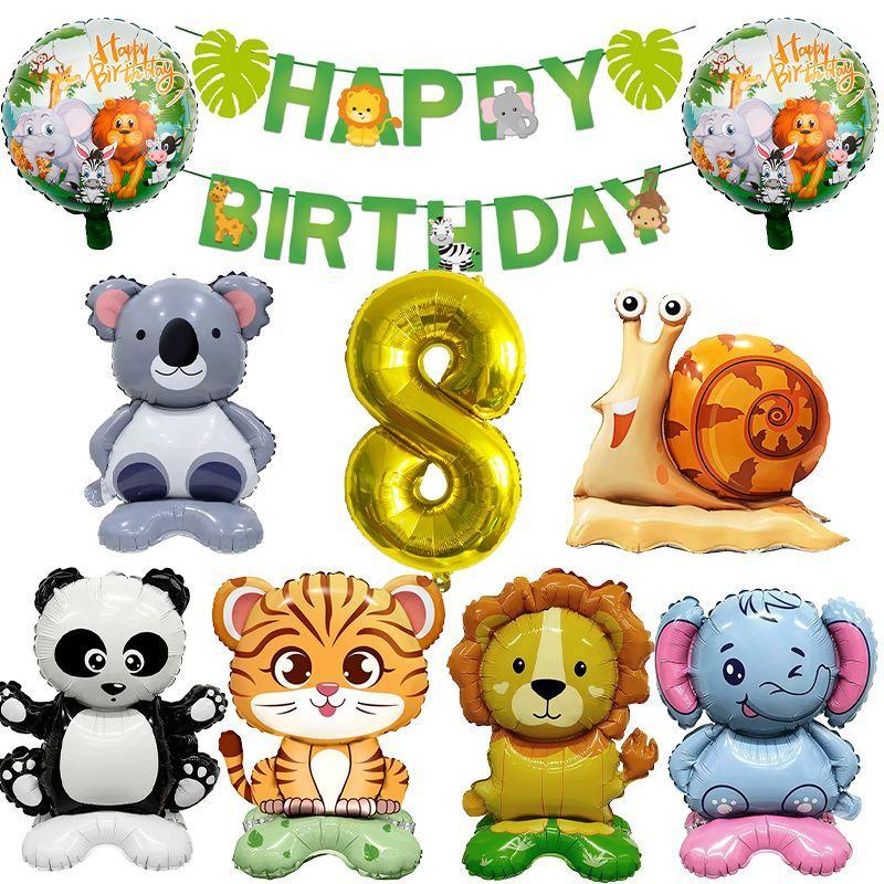 Animal-themed Cartoon Panda and Tiger-shaped Balloons Set for Children's First Birthday
