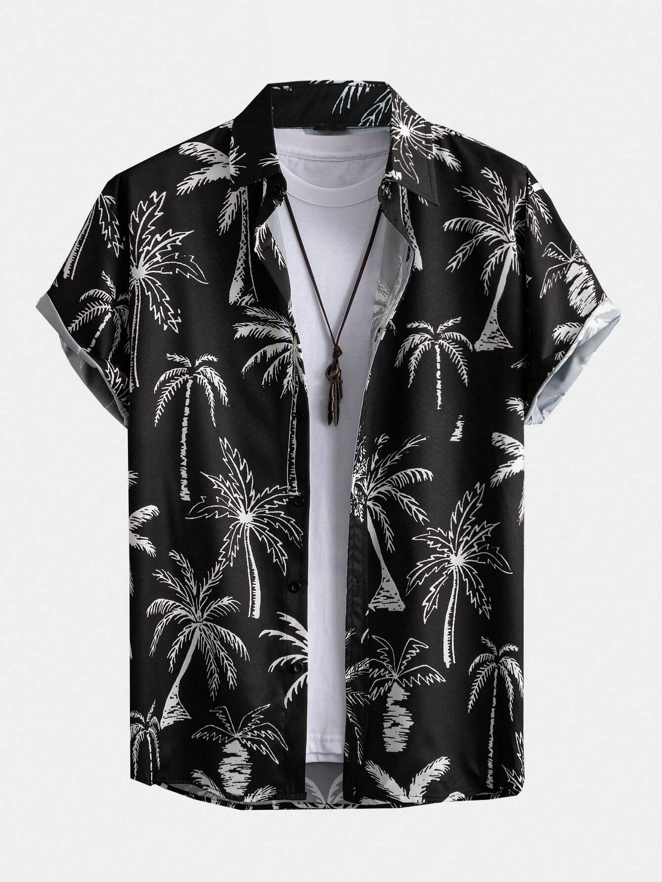 

Men s Shirt Hawaiian Coconut Tree Pattern Tops Summer New Fashion Men s Clothing Casual Short-Sleeved Buttons Blouse Shirts 5XL
