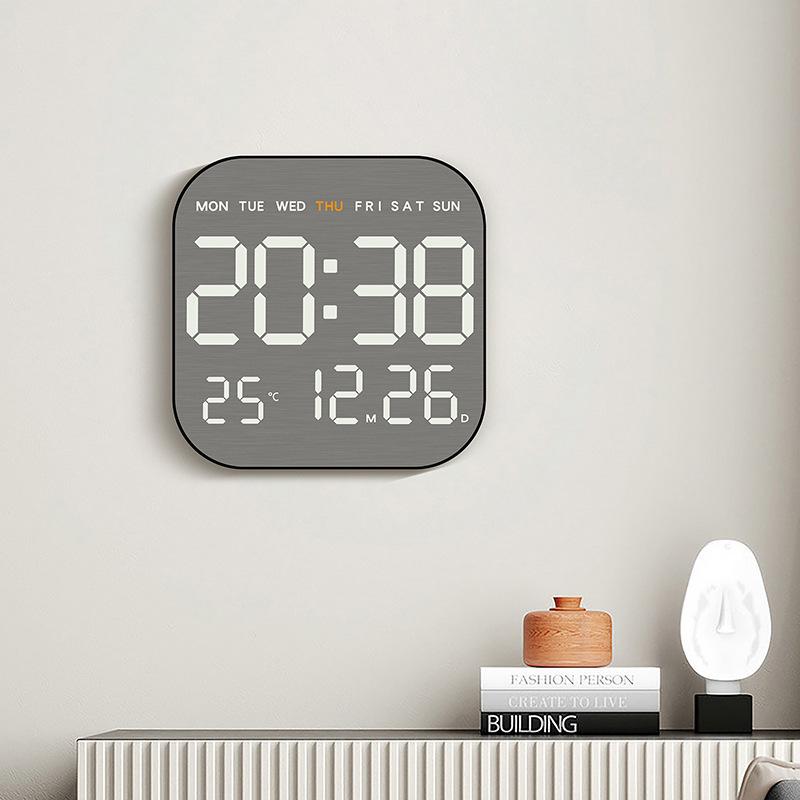 Brushed Metal Wall Clock: Multi-functional LED Alarm with Electronic Display, Cross-border Bestseller