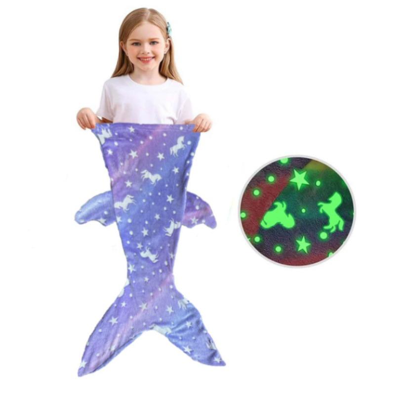 Cartoon Rainbow  Mermaid Tail Blanket Super Soft Glow In The Dark Flannel Mermaid Tail Blanket Girls Sleeping Bag