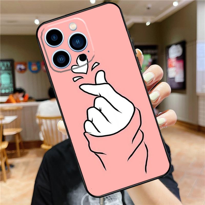 Kpop Finger Heart Case For iPhone 16 15 11 12 13 14 Pro Max XS XR X 7 8 Plus 12 13 Mini Soft Cover