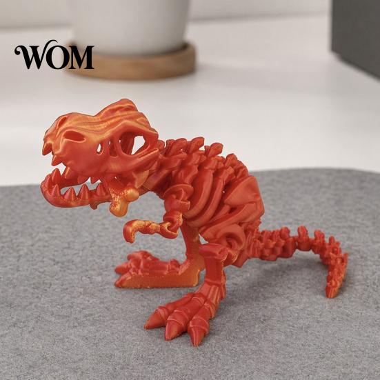 Desktop Dinosaur Ornament 3D Printed Figure, Movable Joints Smooth Opening Decoration, Tyrannosaurus Rex Model Gradient Metallic Texture Mini