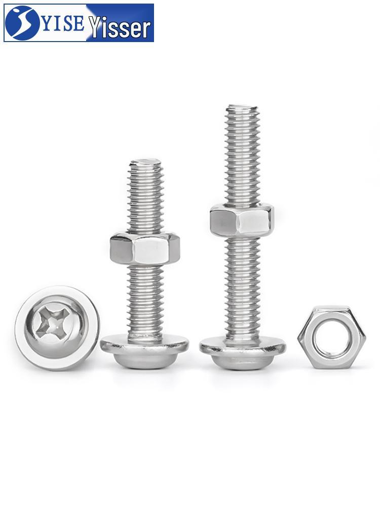 304 Stainless Steel Phillips Round Head Screw & Nut Set with Washer M4*25 (10 sets)