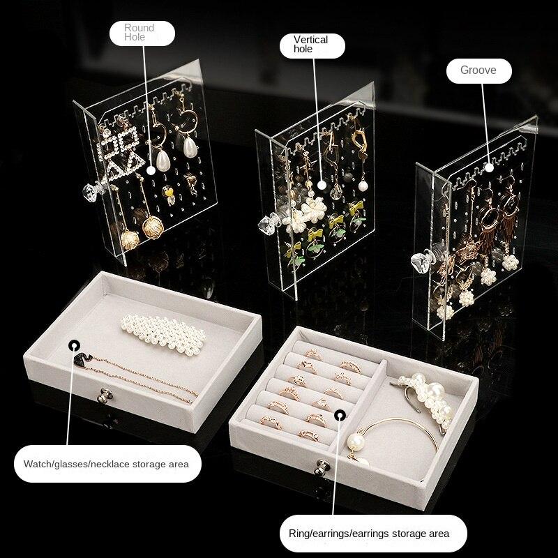 Pudełko do przechowywania kolczyków z kolczykami o dużej pojemności, klipsy do uszu, układ naszyjników, przezroczysty, pyłoszczelny, flanelowy stojak do przechowywania pudełek na biżuterię