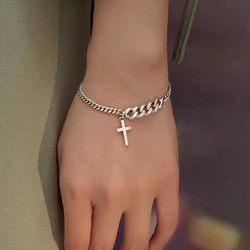 Korean Style Chunky Chain Hip Hop Bracelet with Cross Tassel - Trendy Christmas Fashion 
