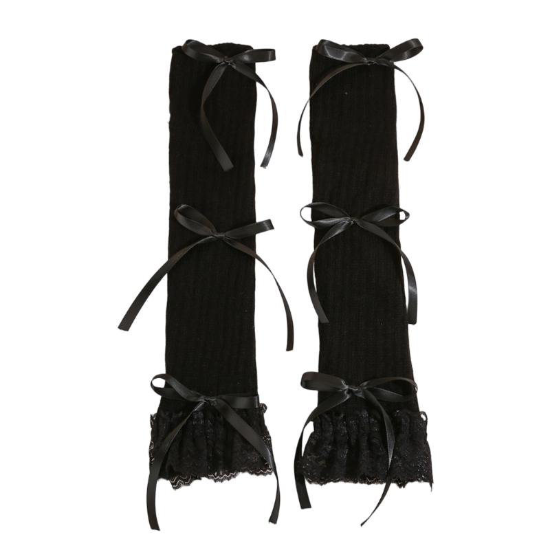 Elegant Lace Bows Stacked Arm Sleeves Breathable Acrylic Arm Warmers for Comfort and Warm in Winter Outdoor Activities