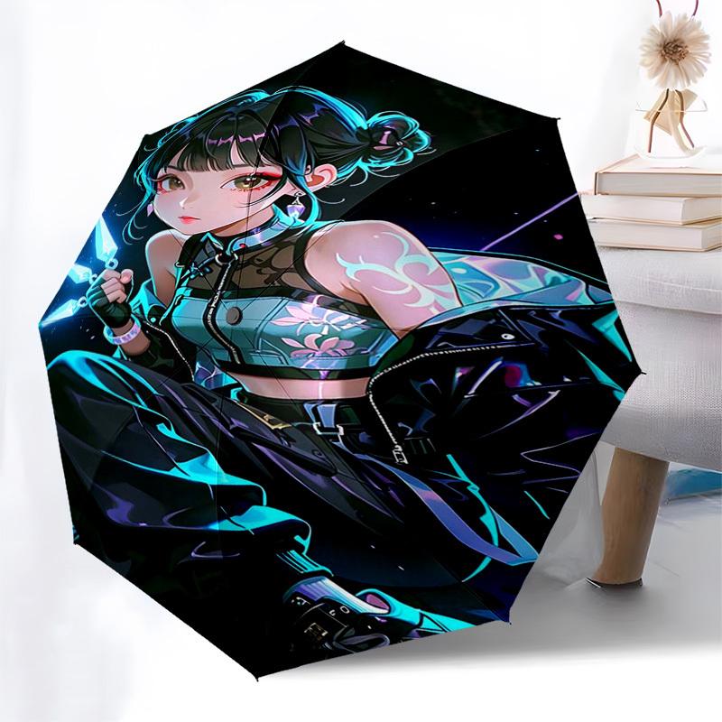 1pc Stained Glass Sunset Mountain Floral Auto Open Close Umbrella, Portable Folding Design with 8-Bone Iron Frame, Outdoor, Gift for Fans, Travelers,
