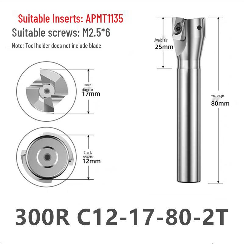 KM12 Right-Angle Milling Arbor with R0.8 Cutter Head, C20 Straight Shank, and C16 R5 Head for Turret Milling Machine