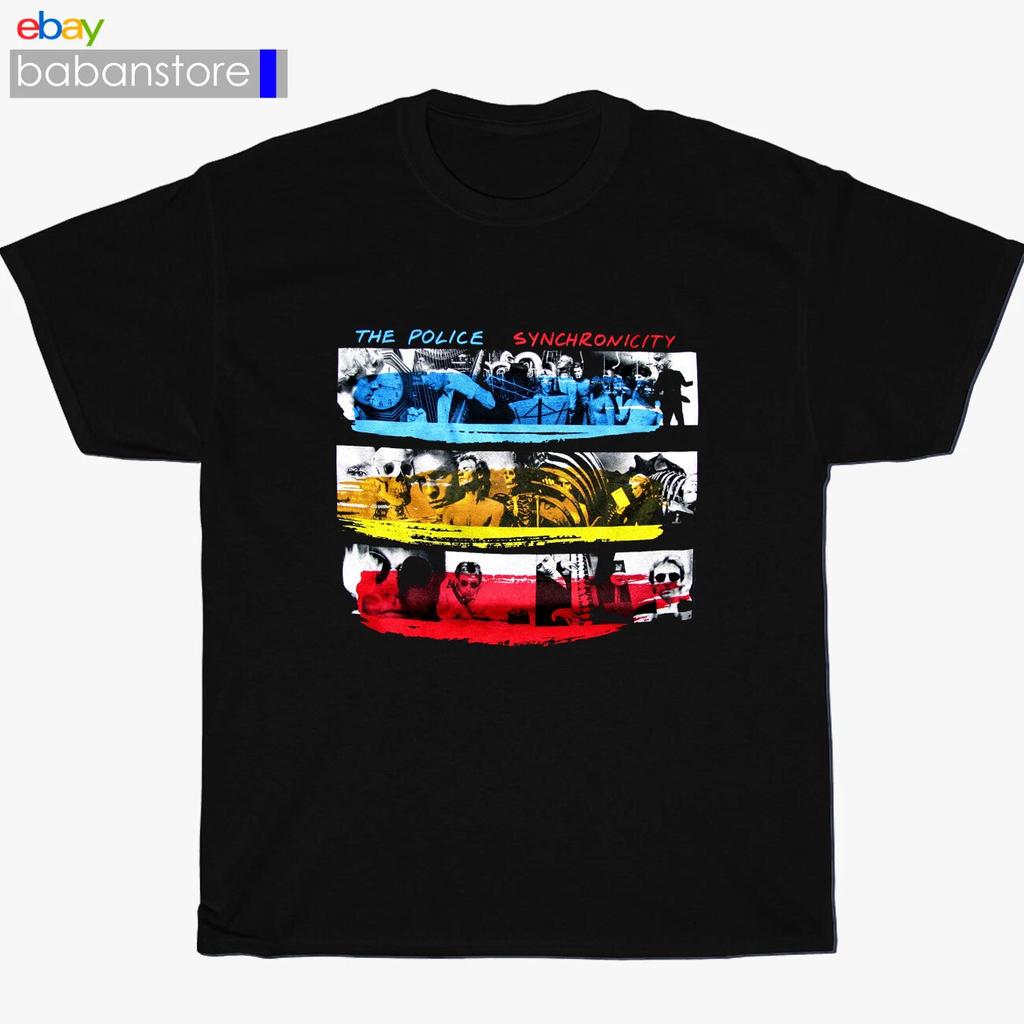 New THE POLICE Synchronicity Logo Black/Grey/Navy T shirt Size S-3XL
