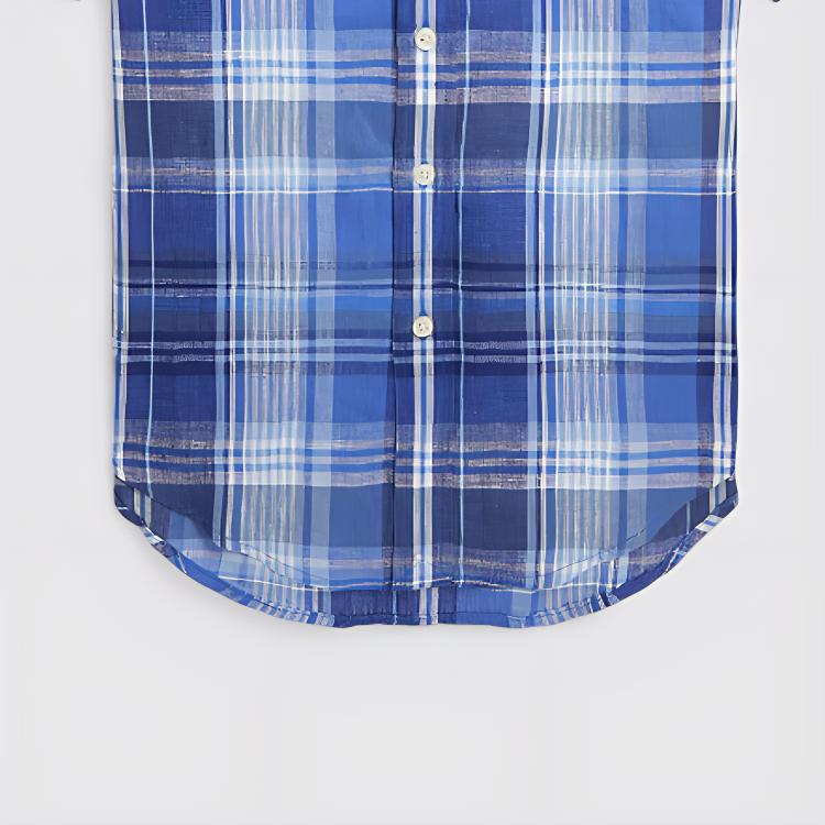 Polo Ralph Lauren Shirt Ss24 Plaid Print Bear Embroidery Single-Breasted Short Sleeve Kids Tops Blue CWPOWOVY6820476-400