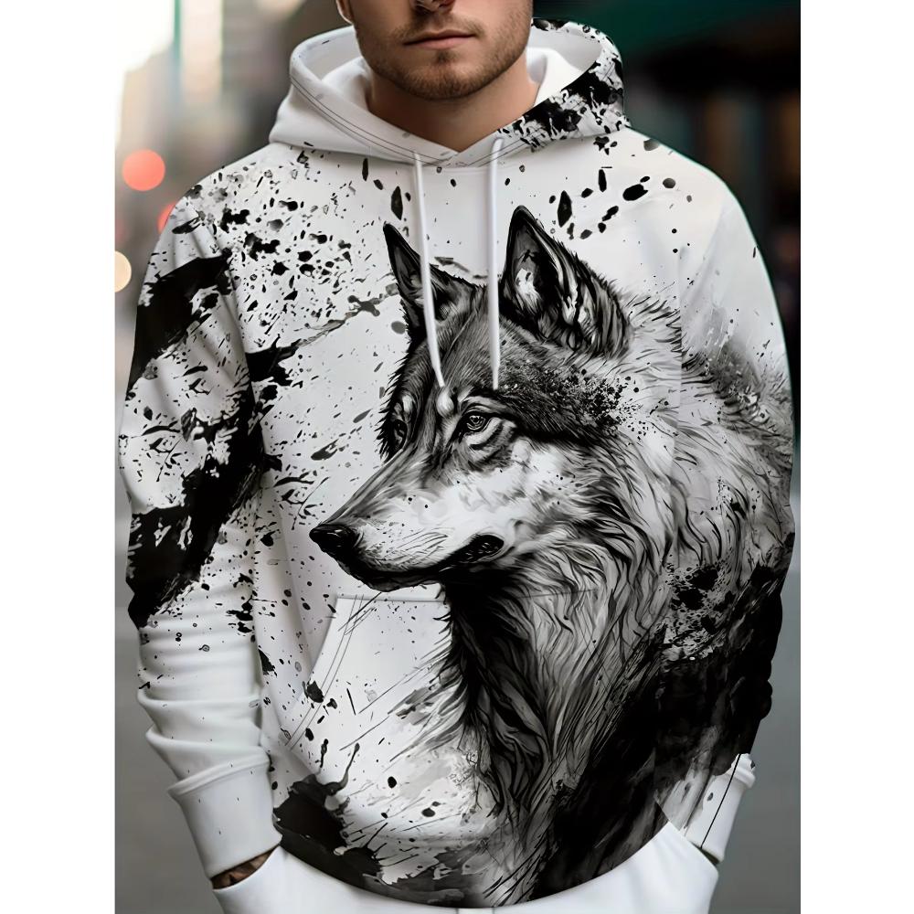 Men's Animal Print Simple Hooded Sweater Comfortable Loose Hoodies Sweatshirts Men’s