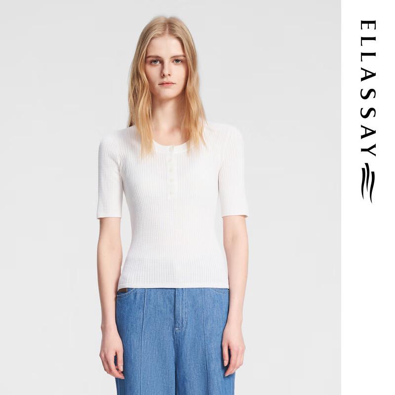 

ELLASSAY Women s Fine Grid Textured Knit Short Sleeve Top XS