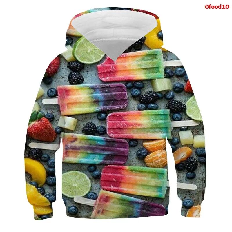 Frühling Herbst Popcorn Hoodies Kinder Macaron Print Jungen Mädchen Trainingsanzug Pommes Süßigkeiten Lustige Kleidung Obst 3D Druck Pullover Kinder Sweatshirts