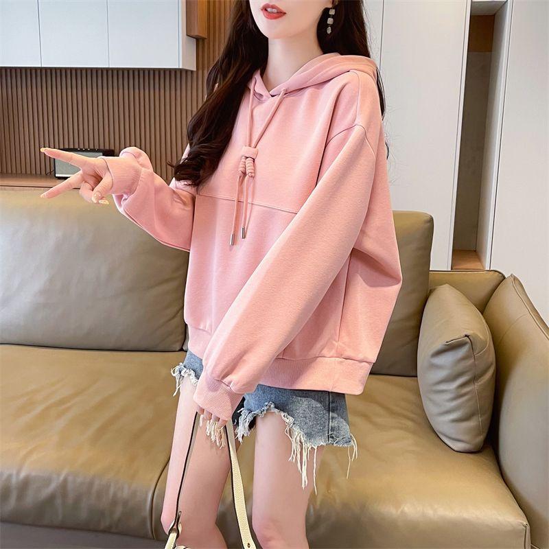 Одежда для женщин Модные простые однотонные худи на кулиске Уличная одежда Y2K Шикарные толстовки с капюшоном С длинным рукавом Свободные пуловеры L розовый 2355₽