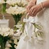 Fiocco di Raso Bouquet da Sposa Fiori Bianchi Manico Superiore Bouquet Fiori Matrimonio Cerimonia in Cappella