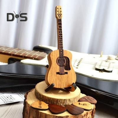 Wooden Guitar Pick Box with Stand Guitar Pick Display Box with 3 Pcs Guitar Picks Desktop Picks Storage Case Gift for Guitarists
